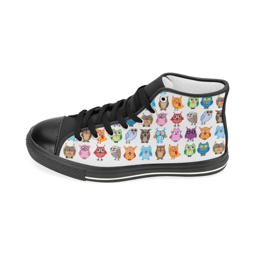 Colorful Owls Black WB Women's Classic High Top Canvas Shoes (Model 017)