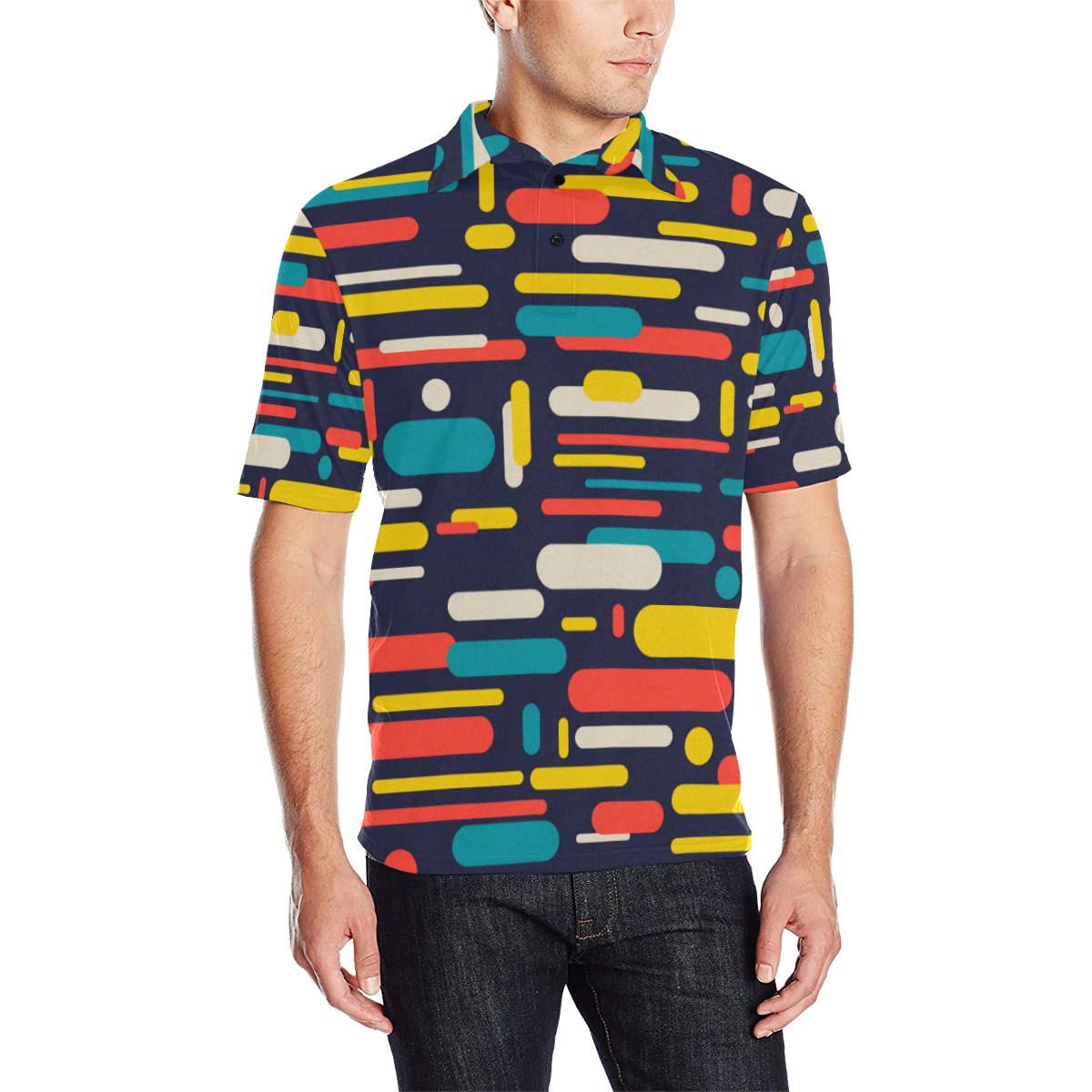 Colorful Rectangles Men's All Over Print Polo Shirt (Model T55)