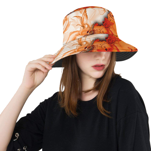 Sorf red flowers with butterflies All Over Print Bucket Hat