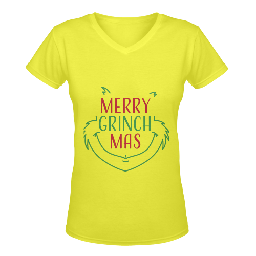 Merry Grinchmas CHRISTMAS YELLOW Women's Deep V-neck T-shirt (Model T19)