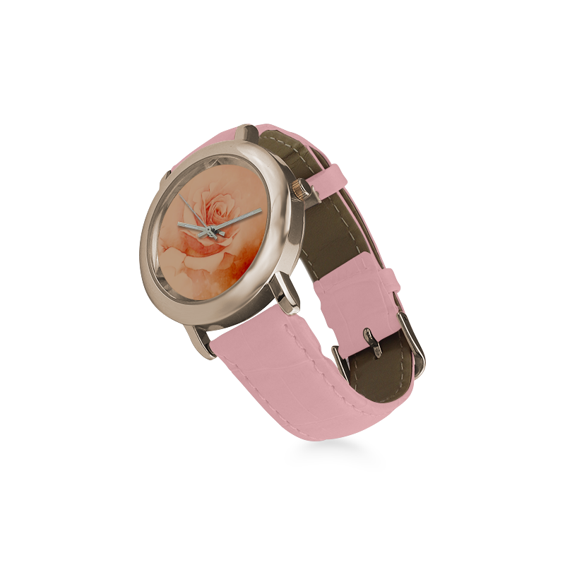 Beautiful roses Women's Rose Gold Leather Strap Watch(Model 201)