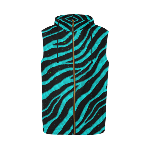 Ripped SpaceTime Stripes - Cyan All Over Print Sleeveless Zip Up Hoodie for Men (Model H16)