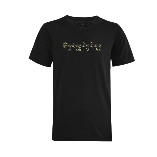 Green Tara Mantra Gold Men's V-Neck T-shirt (USA Size) (Model T10)
