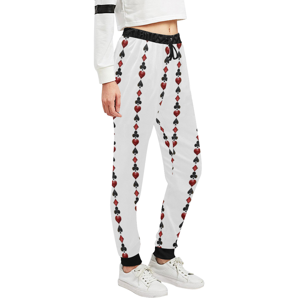 Las Vegas  Black and Red Casino Poker Card Shapes on White Unisex All Over Print Sweatpants (Model L11)