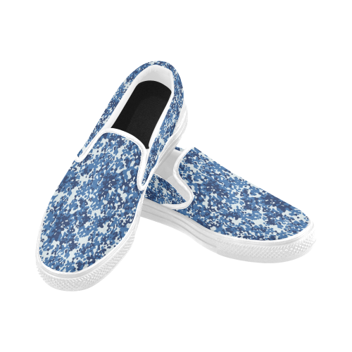 Digital Blue Camouflage Men's Slip-on Canvas Shoes (Model 019)