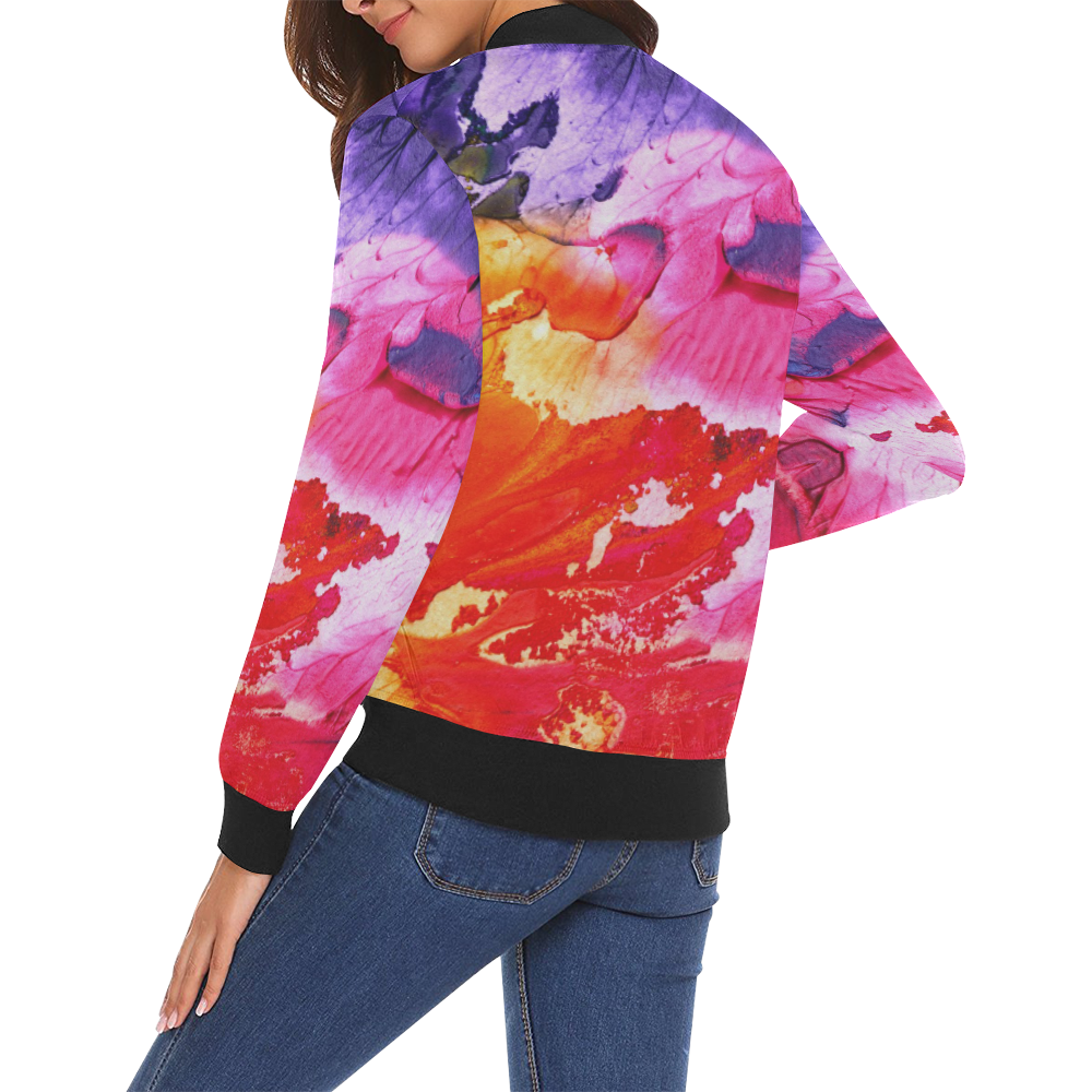 Red purple paint All Over Print Bomber Jacket for Women (Model H19)