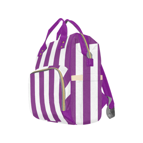 Purple Stripe Pattern Multi-Function Diaper Backpack/Diaper Bag (Model 1688)