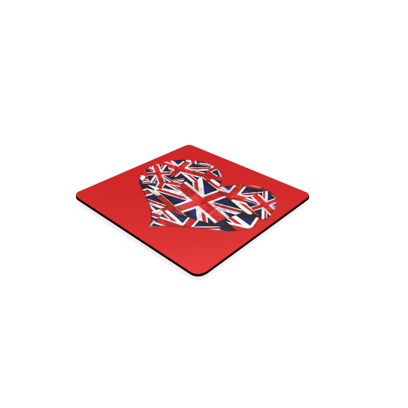 Union Jack British UK Flag Heart Red Square Coaster