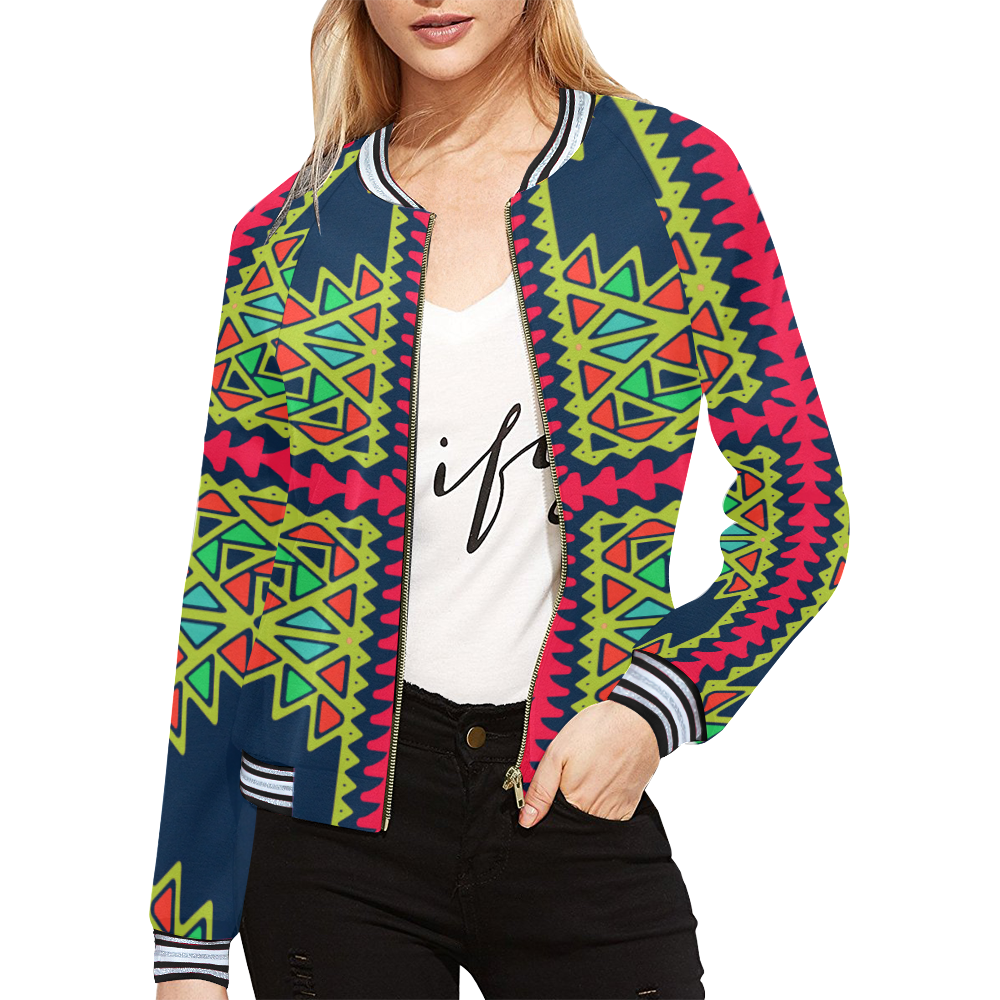 Distorted shapes on a blue background All Over Print Bomber Jacket for Women (Model H21)
