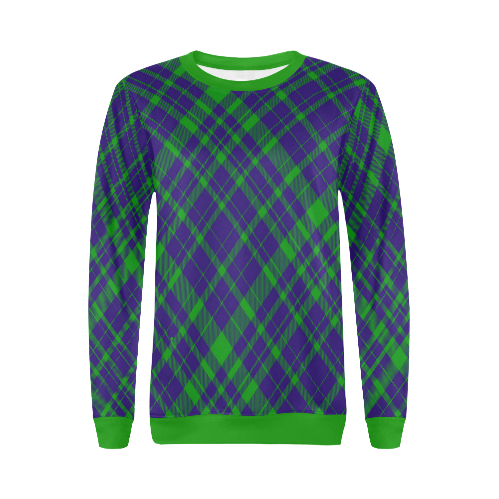 Diagonal Green & Purple Plaid Modern Style All Over Print Crewneck Sweatshirt for Women (Model H18)