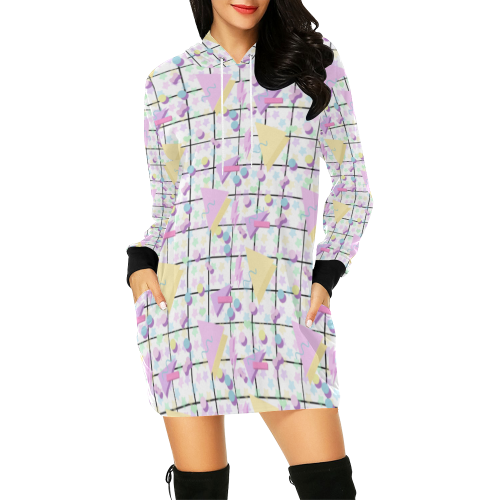 Geometric 80s All Over Print Hoodie Mini Dress (Model H27)