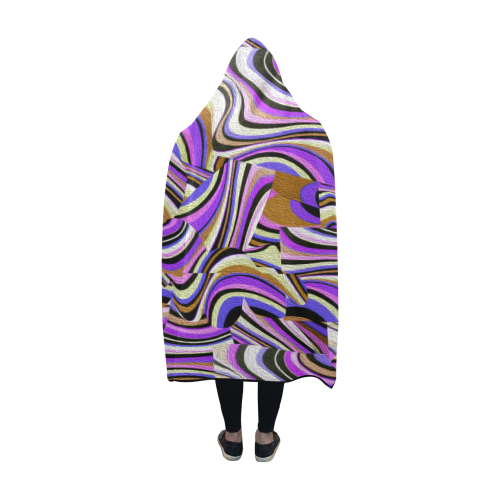 Groovy Retro Renewal - Purple Waves Hooded Blanket 60''x50''