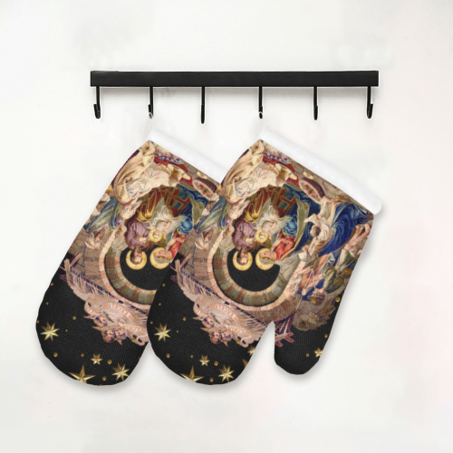 Nativity Oven Mittens Black Oven Mitt (Two Pieces)