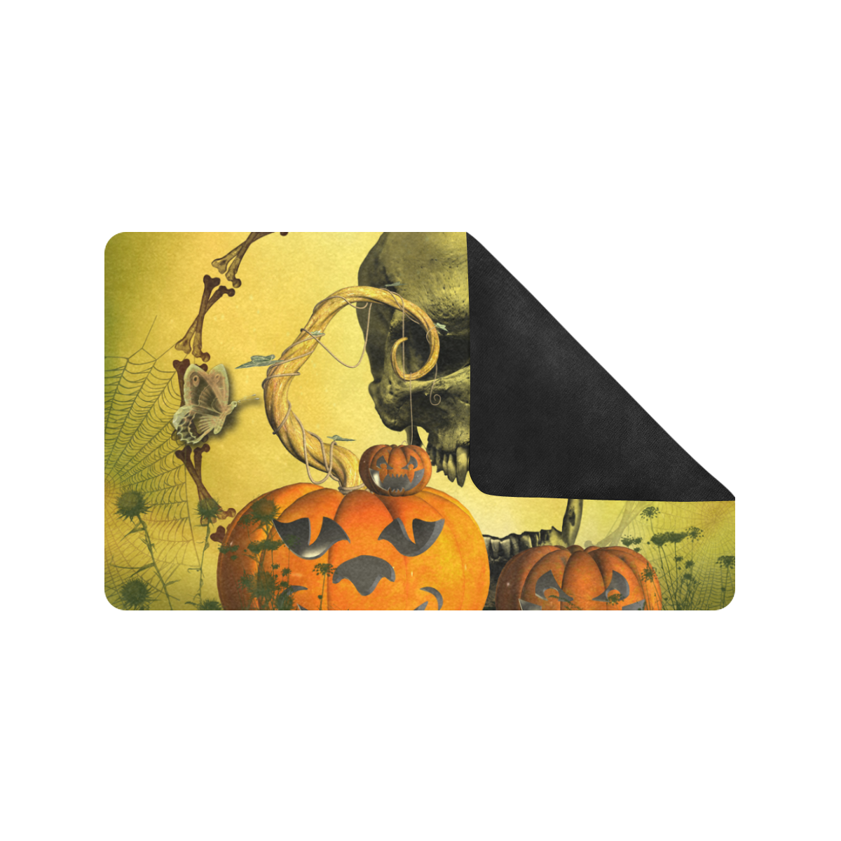 Halloween, funny pumpkins with skull Doormat 30"x18" (Black Base)