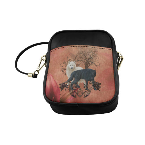 Awesome black and white wolf Sling Bag (Model 1627)