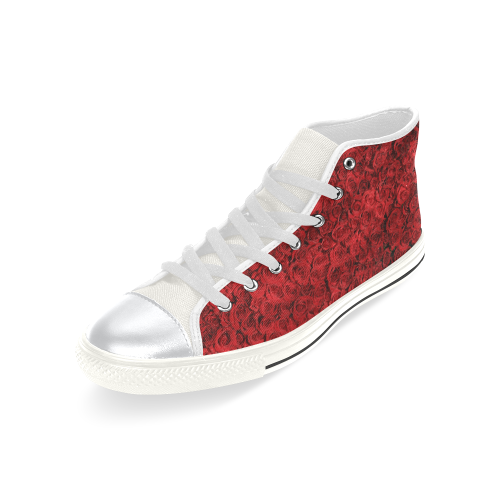 Red Roses White High Top Canvas Shoes for Kid (Model 017)