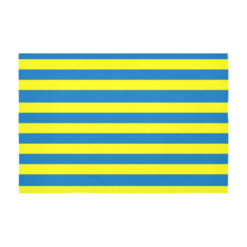 Yellow Blue Stripes Cotton Linen Tablecloth 60" x 90"