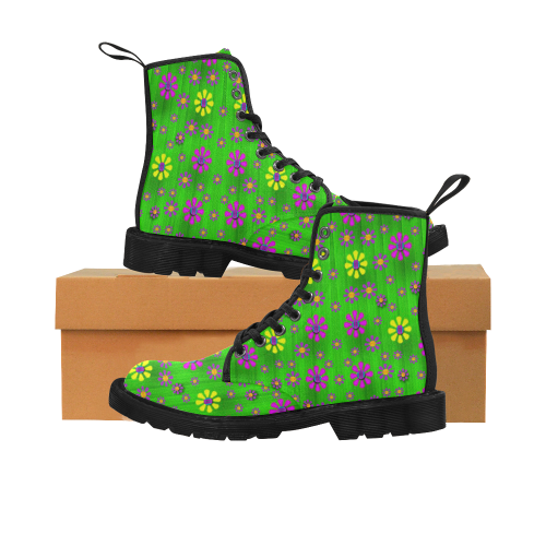 flower dance in green Martin Boots for Men (Black) (Model 1203H)