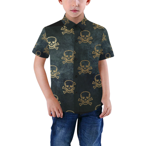 Gold Cross Bones Boys' All Over Print Short Sleeve Shirt (Model T59)