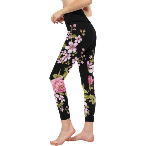 Pure Nature - Summer Of Pink Roses 1 Women's All Over Print High-Waisted Leggings (Model L36)