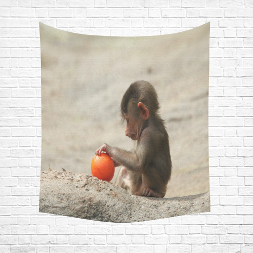 Baboon Baby Cotton Linen Wall Tapestry 51"x 60"