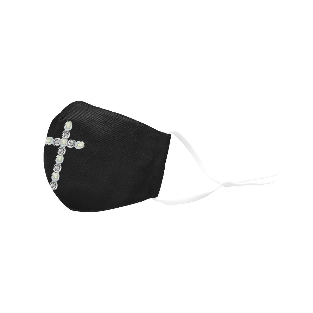 Christian Cross of Silver and White Rosebuds 3D Mouth Mask with Drawstring (Pack of 3) (Model M04)
