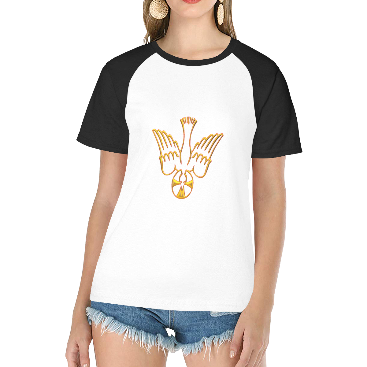 Christian Symbols Golden Holy Spirit Women's Raglan T-Shirt/Front Printing (Model T62)