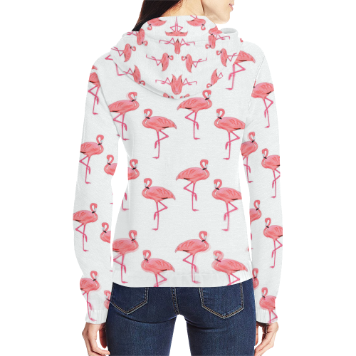 Classic Pink Flamingo Pattern All Over Print Full Zip Hoodie for Women (Model H14)