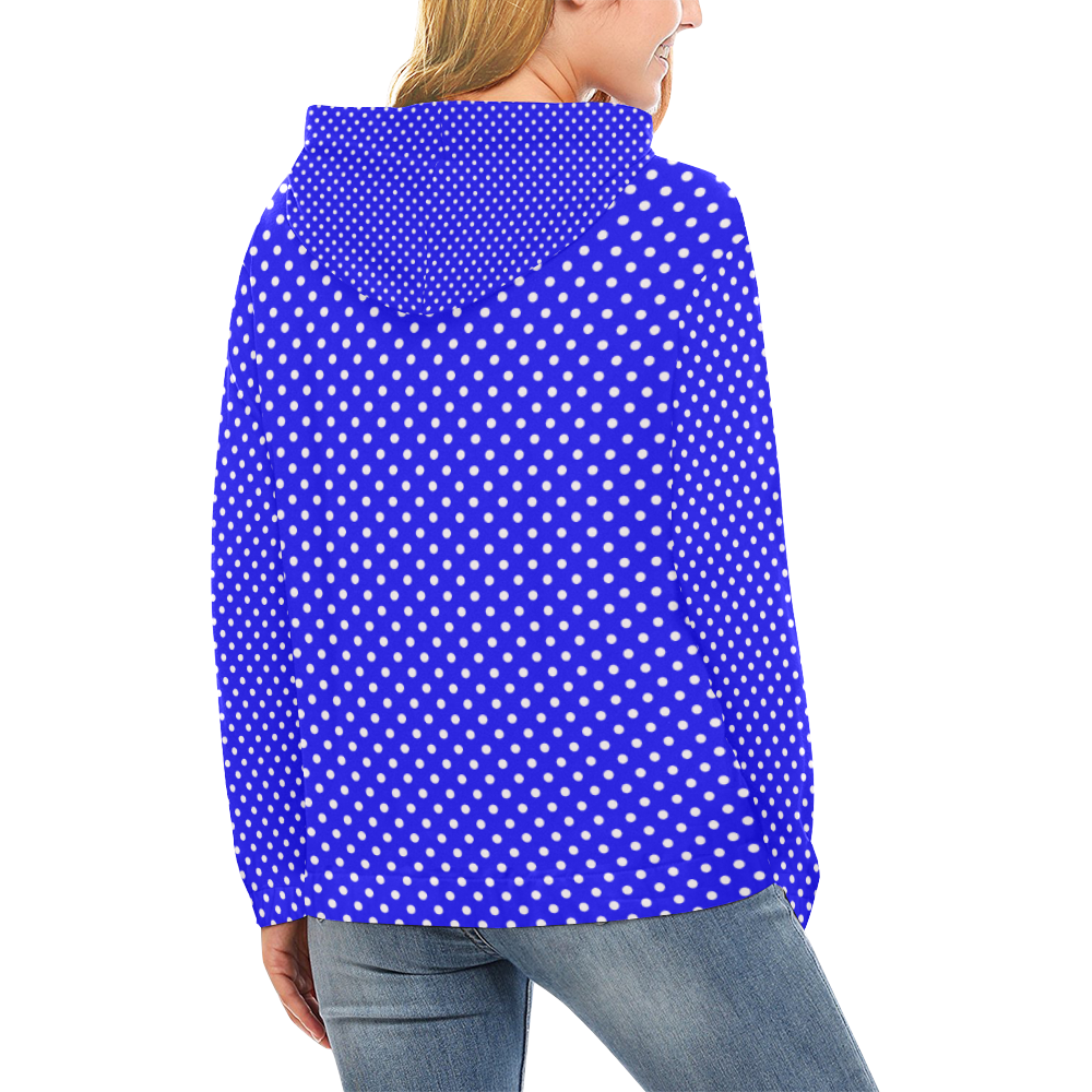 Blue polka dots All Over Print Hoodie for Women (USA Size) (Model H13)