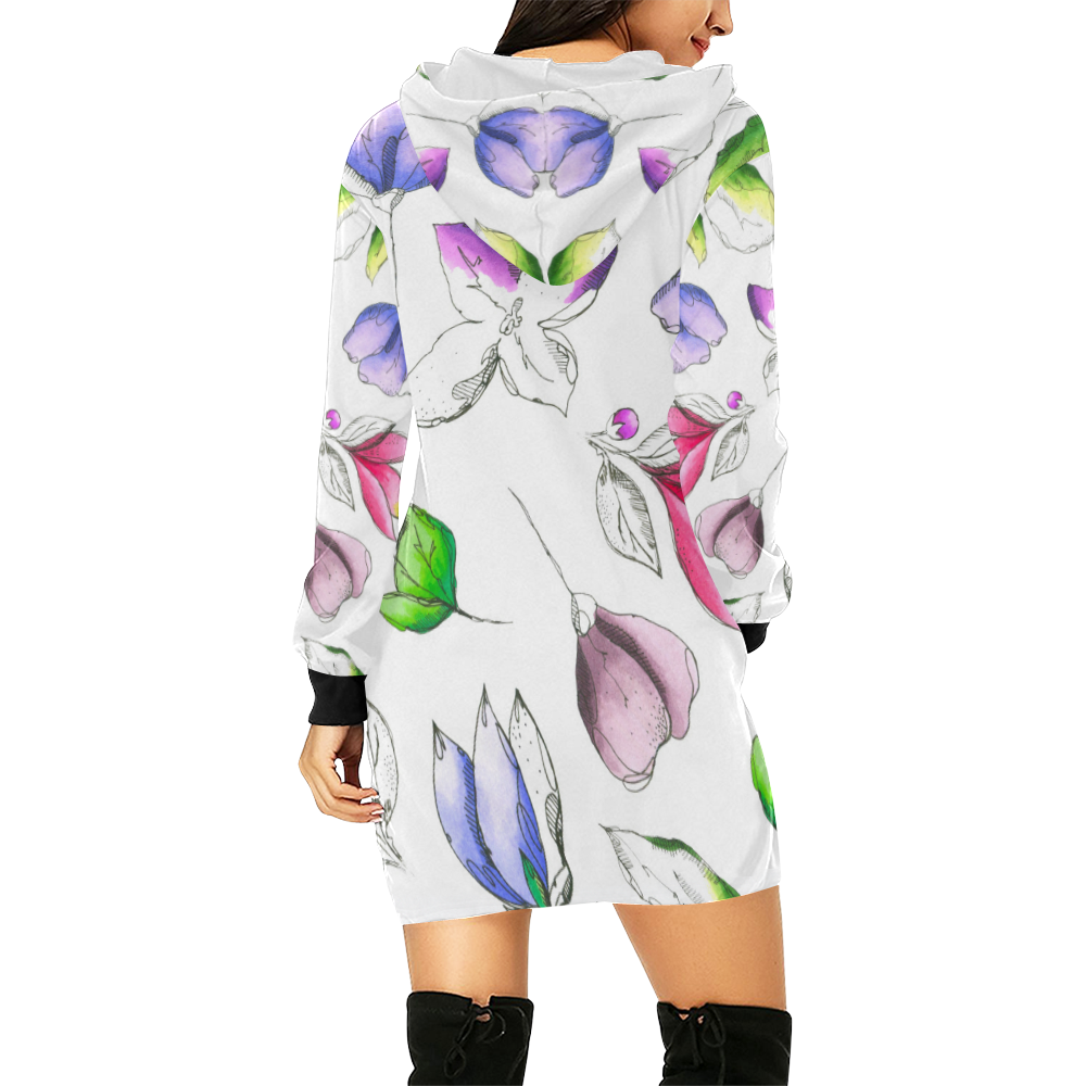 floral vi All Over Print Hoodie Mini Dress (Model H27)