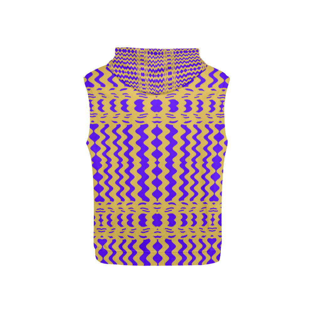 Purple Yellow Modern  Waves Lines All Over Print Sleeveless Hoodie for Kid (Model H15)