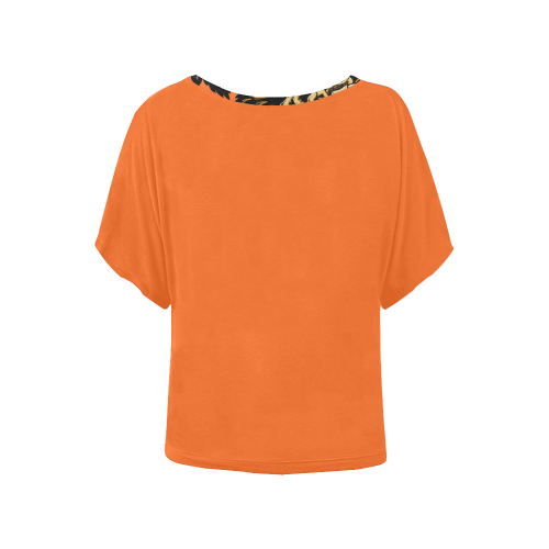 Eternal Love Black And Gold Orange Women's Batwing-Sleeved Blouse T shirt (Model T44)