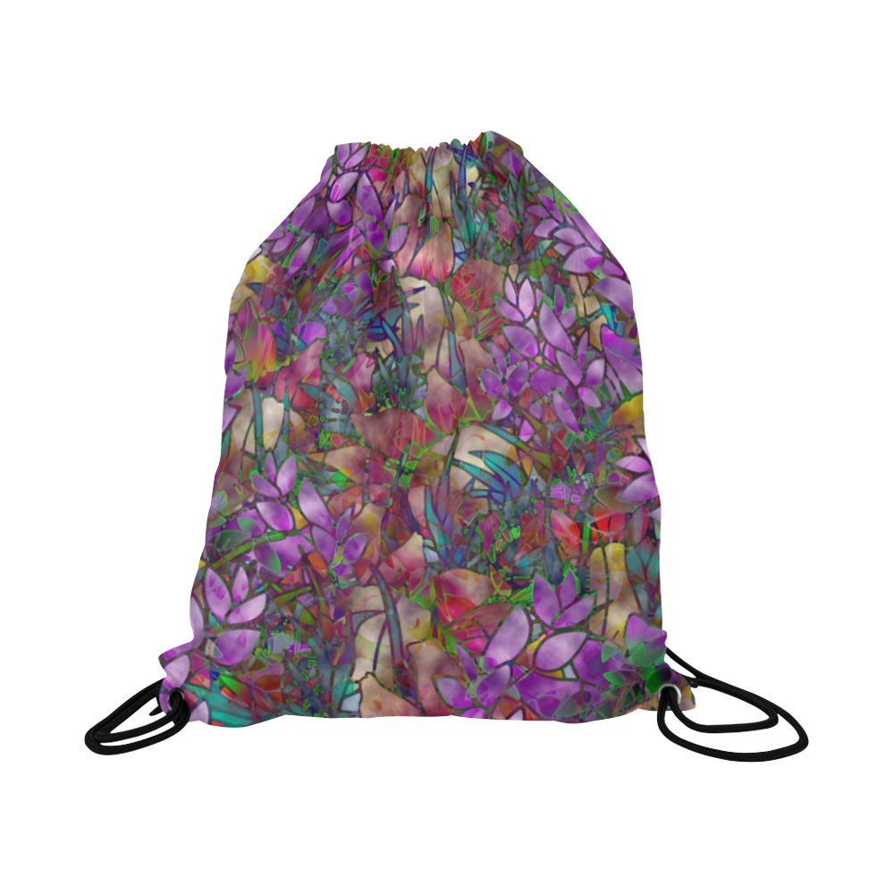 Floral Abstract Stained Glass G175 Large Drawstring Bag Model 1604 (Twin Sides)  16.5"(W) * 19.3"(H)
