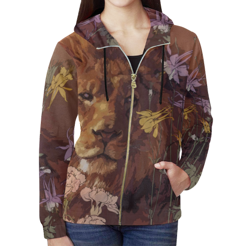 African lion All Over Print Full Zip Hoodie for Women (Model H14)
