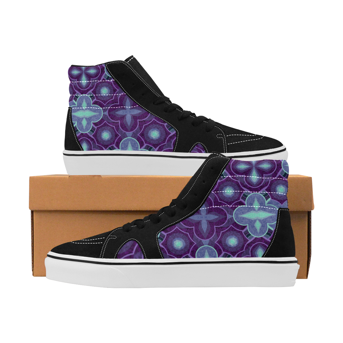 Violet, Purple Blue pattern Women's High Top Skateboarding Shoes (Model E001-1)