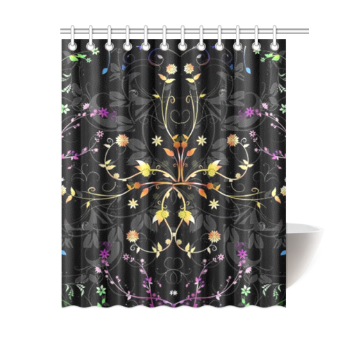 Purple and golden floral swirl brushes shower curtian Shower Curtain 60"x72"