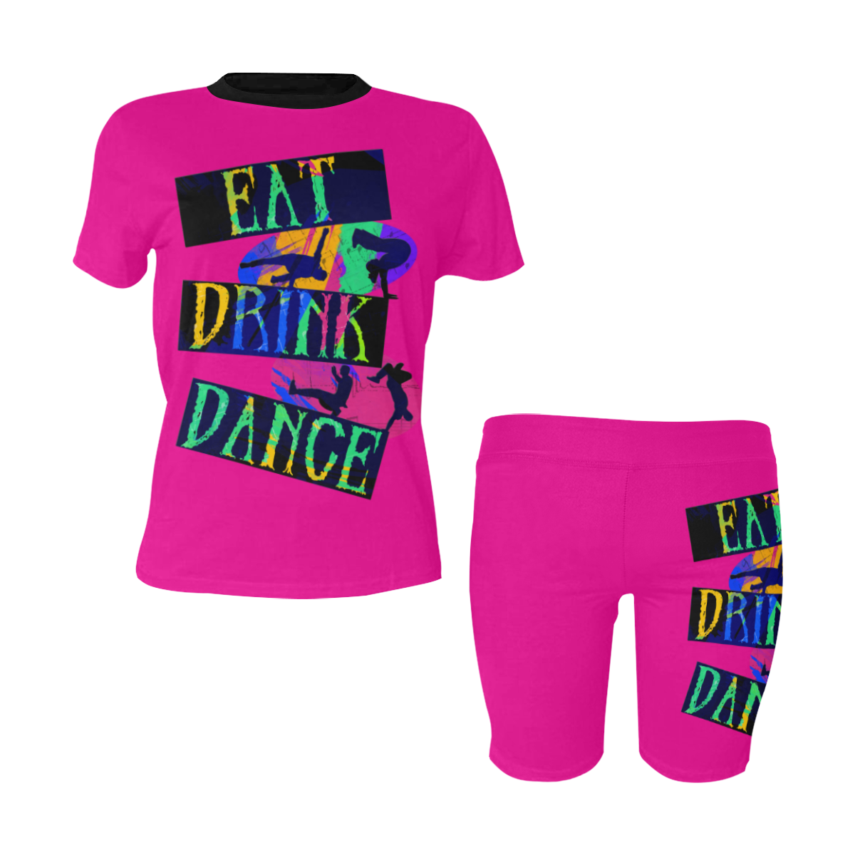 Break Dancing Colorful / Pink Women's Short Yoga Set