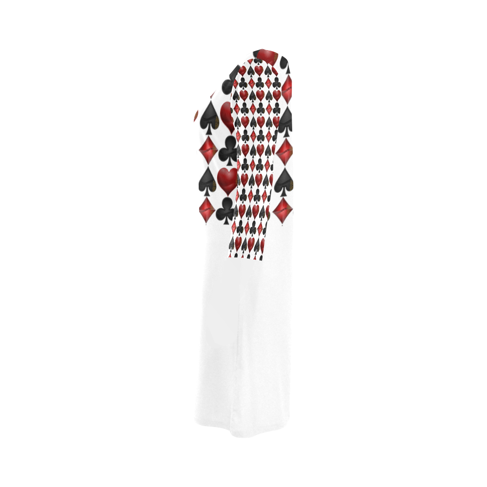 Black and Red Poker Casino Card Shapes on White Round Collar Dress (D22)