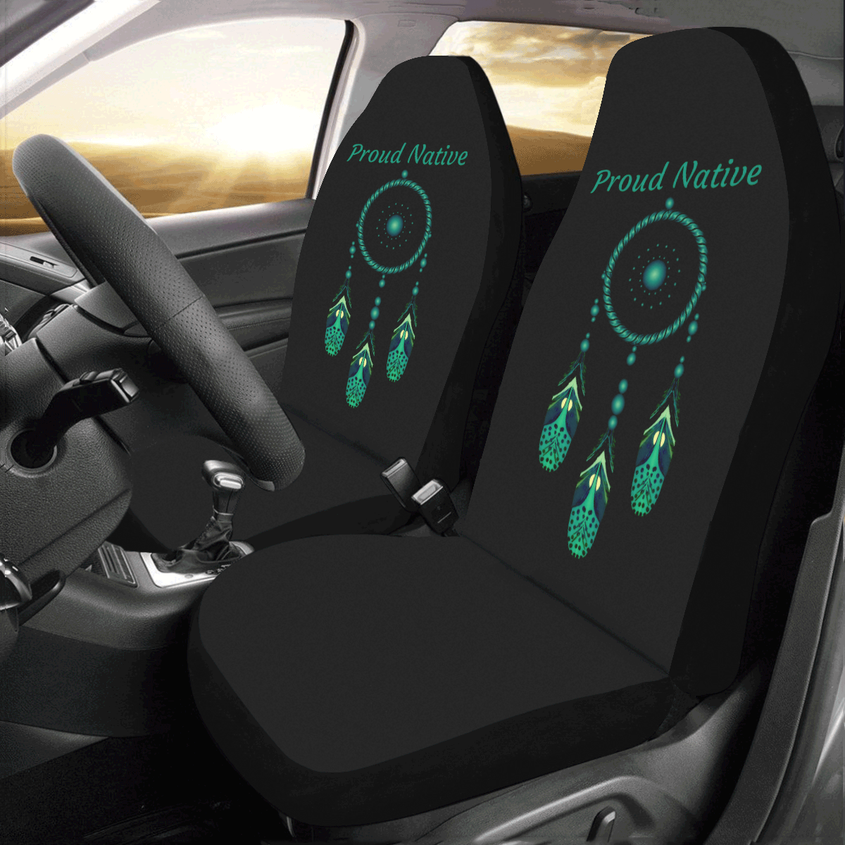 Green Proud Native Dreamcatcher Car Seat Covers (Set of 2)