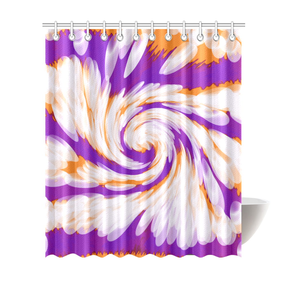 Purple Orange Tie Dye Swirl Abstract Shower Curtain 72"x84"