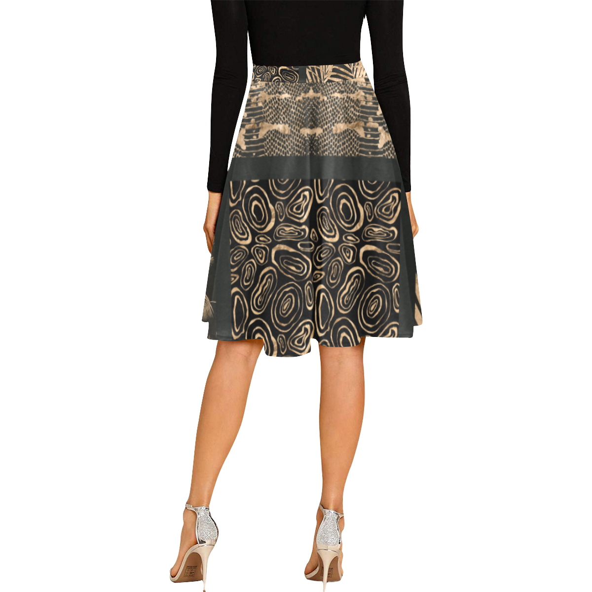 Exclusive Golden Black Python Patchwork Melete Pleated Midi Skirt (Model D15)