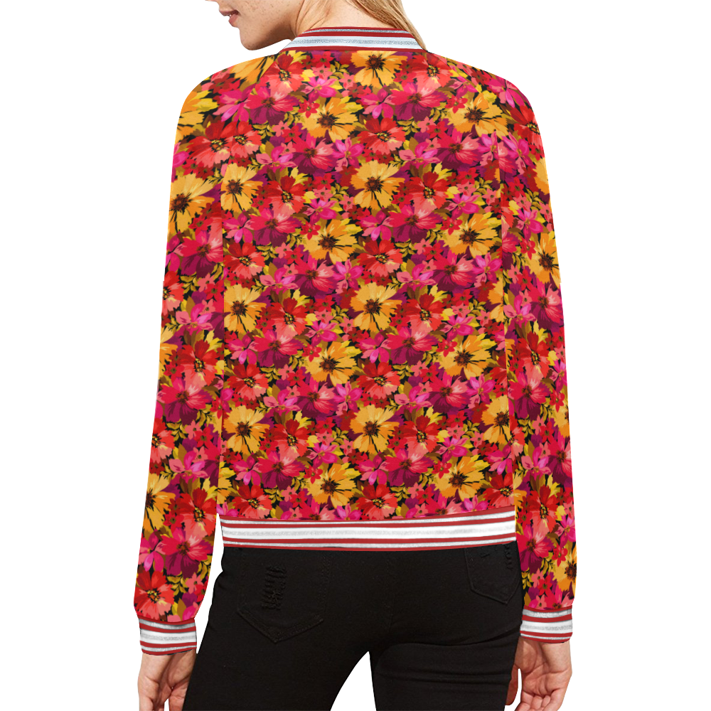 Flower Pattern All Over Print Bomber Jacket for Women (Model H21)