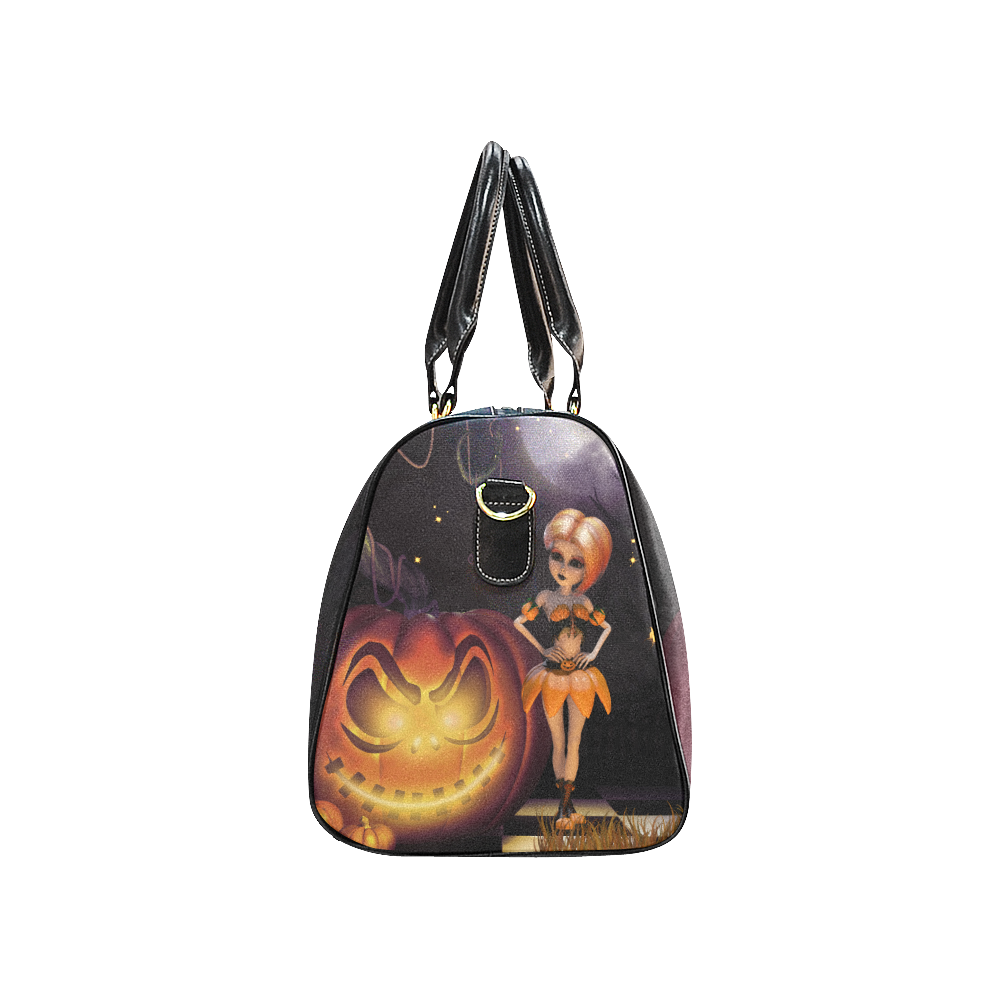 Halloween, girl with pumpkin New Waterproof Travel Bag/Large (Model 1639)