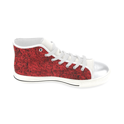 Red Roses White High Top Canvas Shoes for Kid (Model 017)