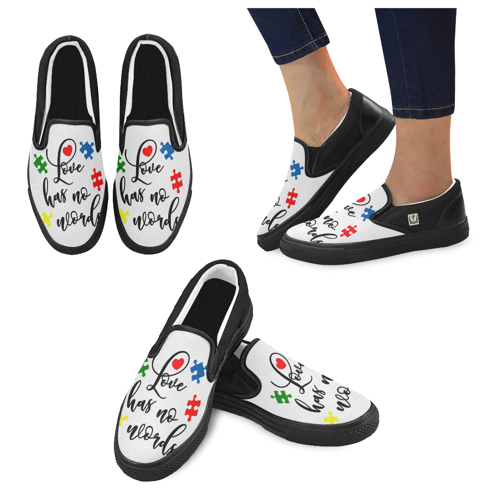Fairlings Delight's Autism- Love has no words Women's Kicks 53086H Women's Unusual Slip-on Canvas Shoes (Model 019)