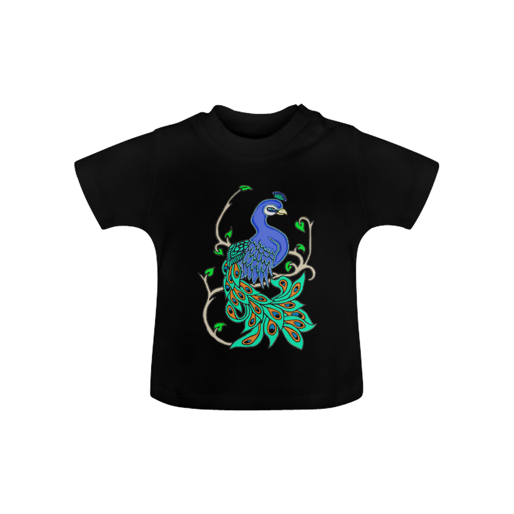 Pretty Peacock Black Baby Classic T-Shirt (Model T30)