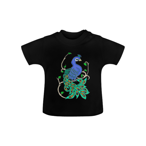 Pretty Peacock Black Baby Classic T-Shirt (Model T30)