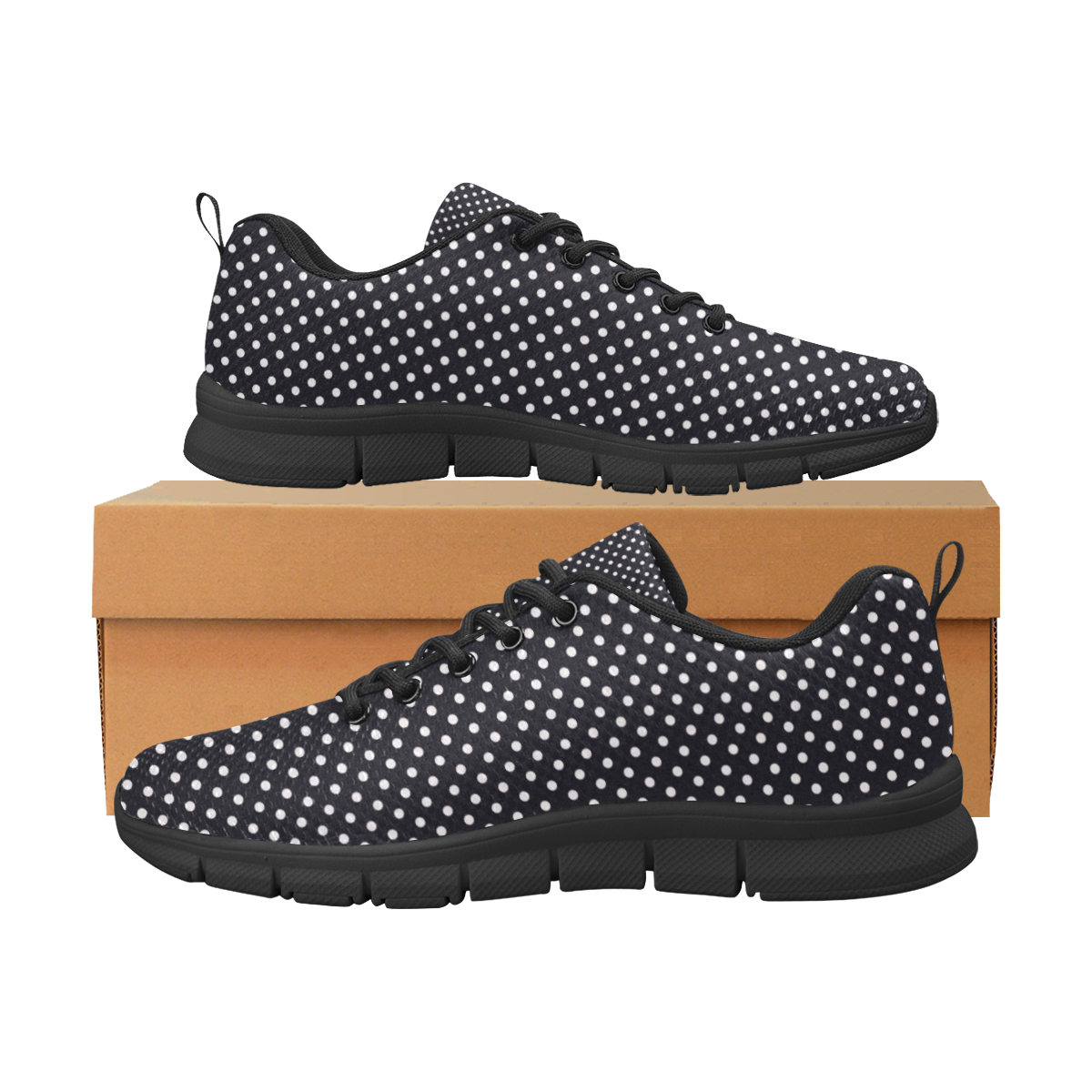 Black polka dots Women's Breathable Running Shoes/Large (Model 055)