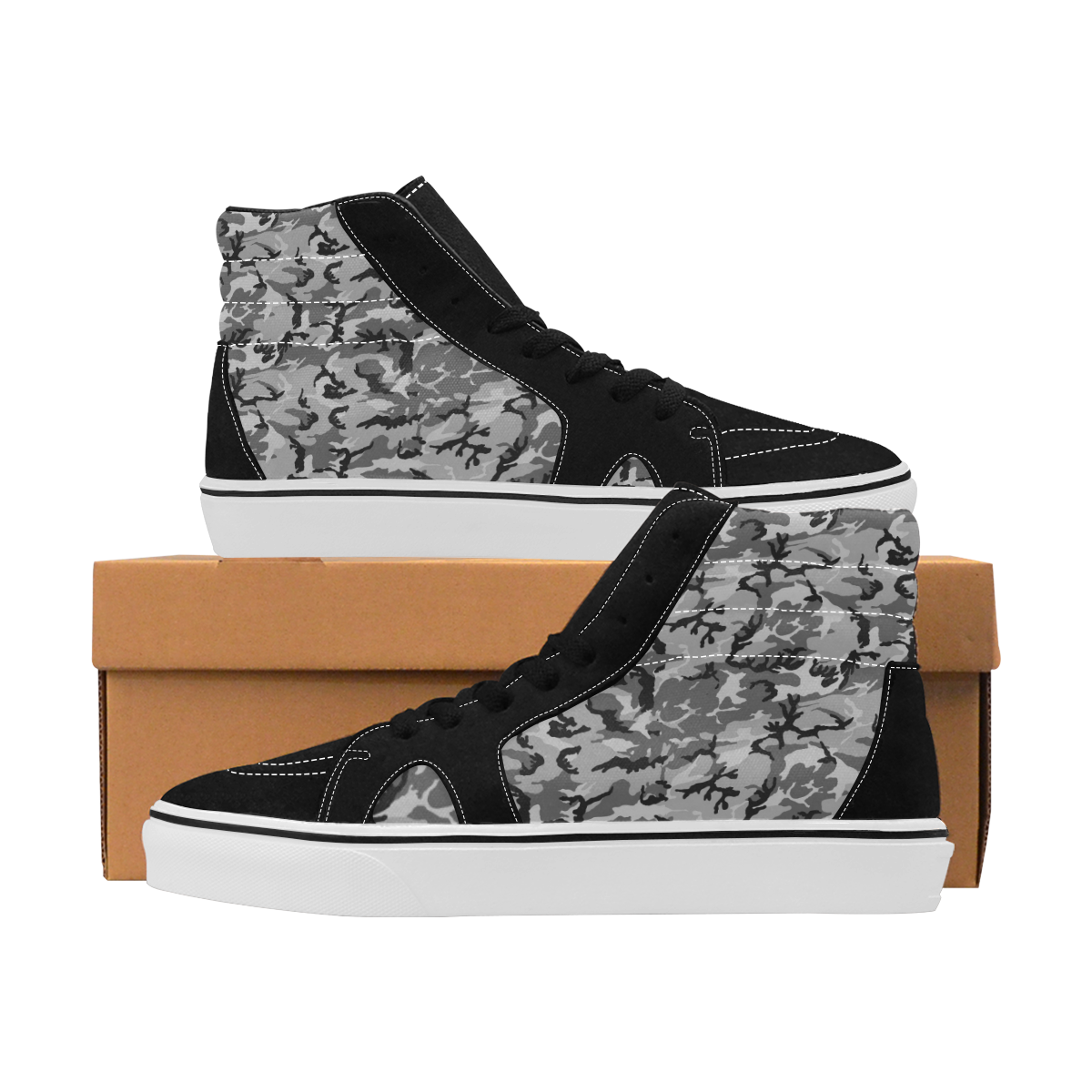 Woodland Urban City Black/Gray Camouflage Men's High Top Skateboarding Shoes (Model E001-1)