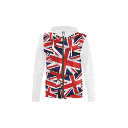 Union Jack British UK Flag (Vest Style) White All Over Print Full Zip Hoodie for Kid (Model H14)